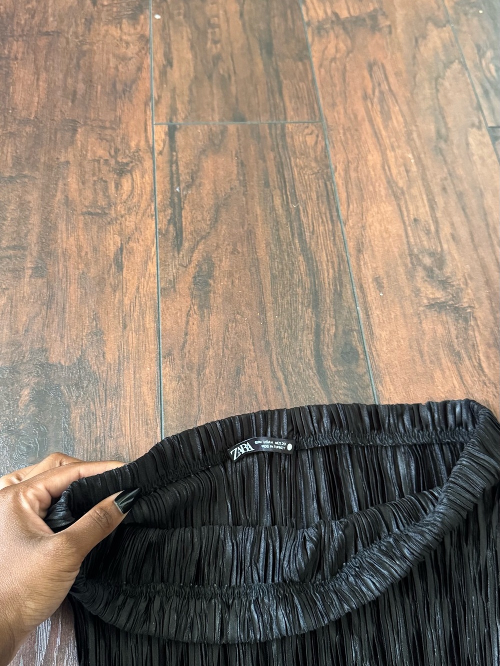 ZARA Black Pleated Elastic-Waist Midi Skirt